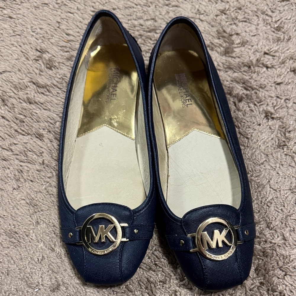 Michael Kors Dark Blue Loafers with Gold Accents